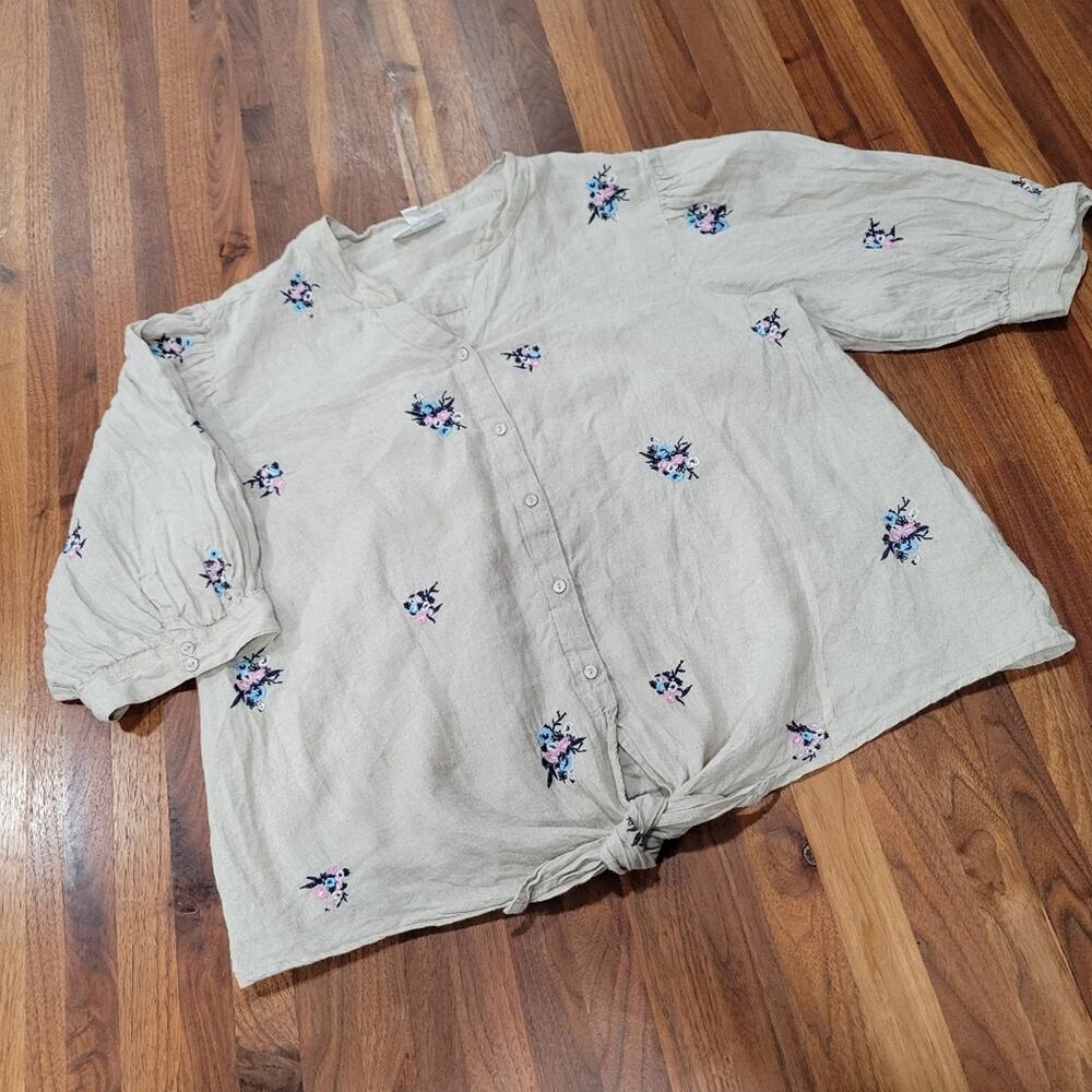 Charter Club Luxery Linen Tie Front Button Up Shirt Size XXL